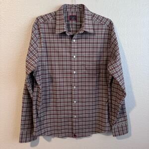 Men’s UnTUCKit Plaid Button Front Shirt Slim Fit Size Large Casual Red Gray